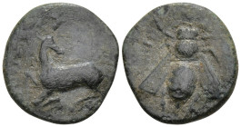 Greek
IONIA. Ephesos. (Circa 390-300 BC).
AE Bronze (17.9mm 1.33g)
Obv: Ε – Φ. Bee.
Rev: Stag prancing left, head right.
BMC 65 (var).