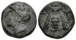 Greek
IONIA. Ephesos. (Circa 375-325 BC).
AE Bronze (14.5mm 1.36g)
Obv: Female head left, wearing mural-crown.
Rev: E - Φ. Bee.
SNG von Aulock 18...