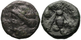 Greek
IONIA. Ephesos. (Circa 370-350 BC)
AE Chalkous (10.7mm 1.3g)
Obv: Head of a female to left
Rev: E-Φ Bee.
SNG Copenhagen 256.