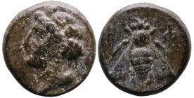 Greek
IONIA. Ephesos. (Circa 370-350 BC)
AE Chalkous (11.2mm 1.36g)
Obv: Head of a female to left
Rev: E-Φ Bee.
SNG Copenhagen 256.