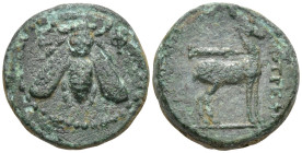 Greek
IONIA. Ephesos. (Circa 200 BC).
AE Bronze (22.8mm 3.85g)
Obv: E-Φ Bee.
Rev: Stag standing right; above, quiver.
BMC 80ff. (different magist...