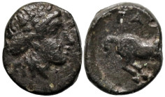 Greek
TROAS. Gargara. (400-284 BC).
AE Bronze( 9mm 0.61g)
Obv: Laureate head of Apollo to right.
Rev. ΓΑΡ Horse prancing to right.
SNG Copenhagen...