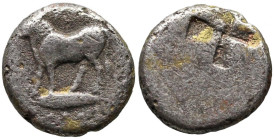 Greek
BITHYNIA. Kalchedon. (Circa 340-320 BC). Persic standard.
1/4 Siglos (9.3mm 1.06g)
Obv: KA Bull standing left on grain ear.
Rev: Quadriparti...