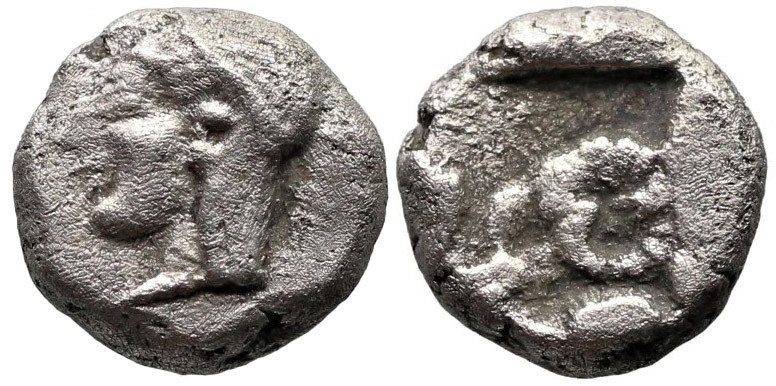 Greek
TROAS. Kebren. (5th century BC).
AR Diobol (8.6mm 1.25g)
Obv: Archaic h...