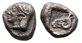 Greek
TROAS. Kebren. (5th century BC).
AR Diobol (9.6mm 1.28g)
Obv: Archaic head (Apollo?) left.
Rev: Head of ram left within incuse square.
SNG ...