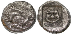 Greek
IONIA. Klazomenai. (Circa 480-400 BC).
AR Diobol (10.6mm 1.15g).
Obv: Forepart of winged boar to left.
Rev: Gorgoneion facing within incuse ...