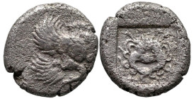Greek
IONIA. Klazomenai. (Circa 480-400 BC).
AR Diobol (9.7mm 1.08g)
Obv: Forepart of winged boar to right.
Rev: Gorgoneion facing within incuse s...