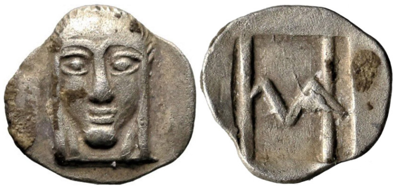 Greek
IONIA. Kolophon. Circa 450-410 BC.
AR Hemiobol (8.9mm 0.3g).
Obv: Facin...