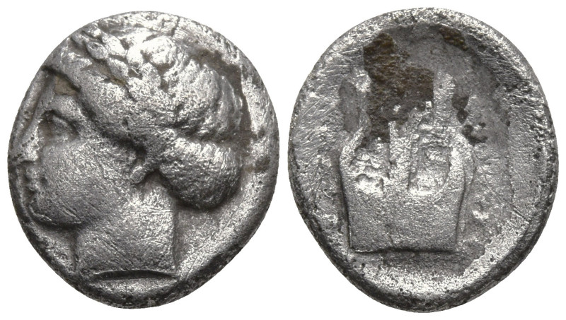 Greek
IONIA. Kolophon. (Circa 375-330 BC).
AR Diobol (13.6mm 0.96g)
Obv: Laur...