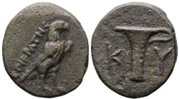 Greek
AEOLIS. Kyme. (Circa 320-250 BC).
AE Bronze (17.2mm 3.69g)
Obv: Eagle standing right with closed wings.
Rev: K - Y. One-handled cup.
SNG vo...