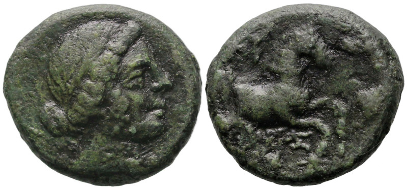 Greek
AEOLIS. Kyme. (250-190 BC).
AE Bronze (14.8mm 3.36g)
Obv: Head of the A...