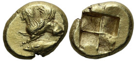 Greek
MYSIA. Kyzikos. (Circa 600-550 BC).
EL Hekte (12.2mm 2.74g)
Obv: Sphinx, with ornamental tendril on her head and with her right fore-paw rais...
