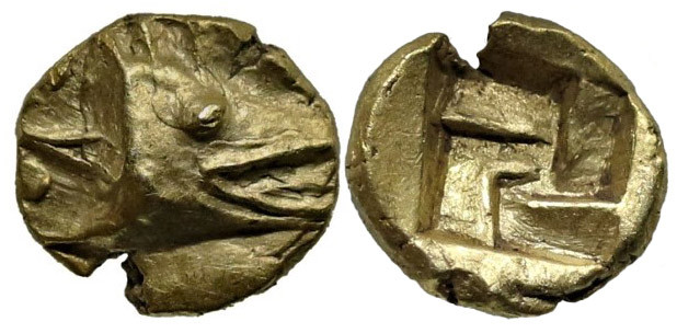 Greek
MYSIA. Kyzikos. (Circa 600-550 BC)
EL Myshemihekte (7.2mm 0.63g)
Obv: H...