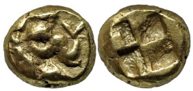Greek
MYSIA. Kyzikos. (Circa 550-500 BC).
EL Hemihekte (7.5mm 1.35g)
Obv: Triton(?) left; to left, head of tunny upward; to lower left, tunny diago...