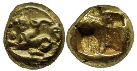 Greek
MYSIA. Kyzikos. (Circa 550-500 BC).
EL Hemihekte (7.9mm 1.6g)
Obv: Chimaira seated left on tunny.
Rev. Quadripartite incuse square.
BMFA Su...