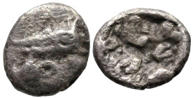 Greek
MYSIA. Kyzikos. (Circa 650-550 BC).
AR Obol (0.9mm 0.53g)
Obv: Tunny fish head to left, with lotus flower in mouth
Rev: Quadripartite incuse...