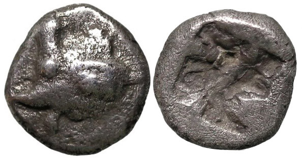 Greek
MYSIA. Kyzikos.
AR Obol (Circa 600-525 BC).
Obv: Head of tunny right, s...