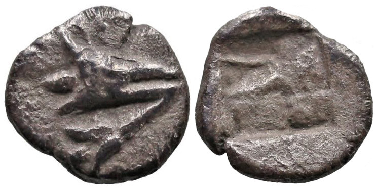 Greek
MYSIA. Kyzikos. (Circa 550-450 BC).
AR Hemiobol (8.3mm 0.46g).
Obv: Hea...