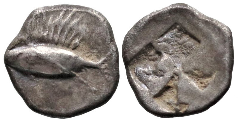 Greek
MYSIA. Kyzikos. (Circa 500 BC).
AR Obol (8.8mm 0.58g)
Obv: Tunny fish s...