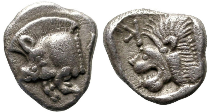 Greek
MYSIA. Kyzikos. (Circa 450-400 BC)
AR Obol (10.2mm 0.78g)
Obv: Forepart...