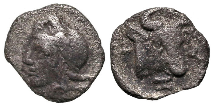 Greek
MYSIA. Kyzikos. ( Circa 450-400 BC).
AR Hemiobol (7.9mm 0.33g)
Obv: Hea...