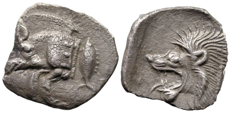 Greek
MYSIA. Kyzikos. (Circa 450-400 BC).
AR Obol (11.2mm 0.65g).
Obv: Forepa...