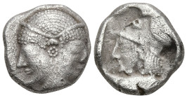 Greek
MYSIA. Lampsakos. (Circa 500-450 BC)
AR Diobol (13.2mm 1.21g)
Obv: Janiform female head.
Rev: Head of Athena to left, wearing Corinthian hel...