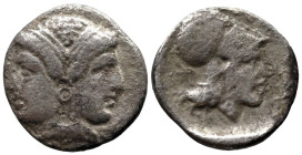 Greek
MYSIA. Lampsakos. (4th-3rd century BC).
AR Diobol (11.1mm 1.04g)
Obv: Female janiform head, with circular earring
Rev: Helmeted head of Athe...