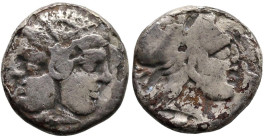 Greek
MYSIA. Lampsakos. (Circa 390-330 BC).
AR Diobol (10.6mm 1.26g)
Obv: Janiform female head,with circular earring.
Rev. ΛΑM. Head of Athena to ...