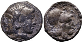 Greek
MYSIA. Lampsakos. (Circa 390-330 BC).
AR Diobol (11.3mm 0.98g)
Obv: Janiform female head,with circular earring.
Rev. ΛΑM. Head of Athena to ...