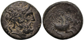 Greek
MYSIA. Lampsakos. (4th-3rd century BC).
AE Bronze (14mm 3.36g)
Obv: Laureate head of Zeus to right
Rev: Forepart of pegasos to right, ΛAM ar...