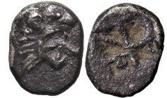 Greek
THRACO-MACEDONIAN REGION. Uncertain. (5th century BC).
AR Hemiobol (7.1mm 0.31g).
Obv: Head of lion right
Rev: Quadripartite incuse square....