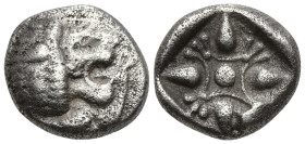 Greek
IONIA. Miletos. (6th-5th centuries BC).
AR Diobol (13.4mm 1.1g)
Obv: Forepart of lion right.
Rev: Stellate pattern within incuse square.
SN...