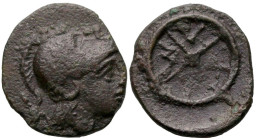 Greek
BITHYNIA. Apameia (as Myrleia). (Circa before 202 BC)
AE Bronze (12.1mm 1.01g)
Obv: Helmeted head of Athena right.
Rev: M - Y - P - Λ./ Whee...