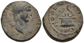 Roman Provincial
PONTOS. Nicopolis ad Lycum Trajan (98-117 AD)
AE Bronze (24mm 5.62g)
Obv: Laureate head of Trajan, r.
Rev: Altar with erect serpe...