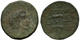 Roman Provincial
CILICIA. Ninica-Claudiopolis .Augustus (27 BC-14 AD)
Obv: PRINCEPS FELIX. Bare head to right; uncertain countermark
Rev: COLONIA I...