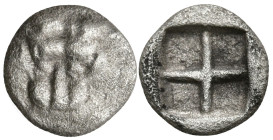 Greek
CIMMERIAN BOSPOROS. Pantikapaion. (Circa 480-470 BC)
AE Hemibol (11.6mm 0.41g)
Obv: Facing head of a lion.
Rev: Quadripartite incuse square....