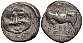 Greek Coins
MYSIA. Parion. (4th century BC).
AR Hemidrachm (13mm 2.32g)
Obv: Facing gorgoneion within incuse circle.
Rev: ΠΑ / ΡΙ. Bull, with head...
