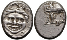 Greek
MYSIA. Parion. (Circa 4th century BC).
AR Hemidrachm (13.1mm 2.33g)
Obv: Facing gorgoneion with open mouth and tongue protruding within shall...