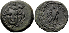 Greek
MYSIA. Parion. (2nd-1st century BC).
AE Bronze (20mm 6.4g)
Obv: Gorgoneion facing slightly to right.
Rev: Π-Α/Ρ-Ι Eagle with spread wings st...
