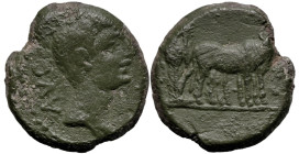 Roman Provincial
MACEDON. Philippi. Augustus (27 BC-14 AD).
AE Bronze (17.8mm 4.65g).
Obv: AVG Bare head of Augustus to right.
Rev: Two founders d...