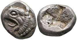 Greek
IONIA. Phokaia. (Circa 521-478 BC).
AR Hemidrachm or Triobol (10.3mm 1.59g)
Obv: Head of griffin left.
Rev: Rough incuse square.
SNG Keckma...