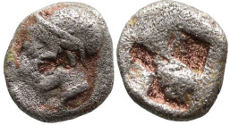 Greek
IONIA. Phokaia. (Circa 521-478 BC).
AR Diobol (10.3mm 1.59g)
Obv: Archaic female head left, wearing earring and helmet or close fitting cap....