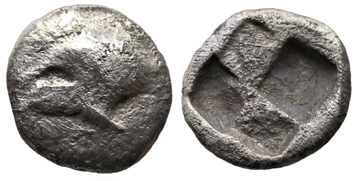 Greek
IONIA. Uncertain mint. (Circa 600-550 BC).
AR Obol (8.2mm 0.51g)
Obv: C...