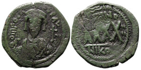 Byzantine
Phocas (602-610 AD). Nicomedia. DAted year 4 = AD 605/6.
AE Follis (29mm 11.85g)
Obv: D M FOCA PЄR AVς, bust facing, wearing crown with p...