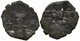 Byzantine
Constans II (641-668 AD). Constantinople
AE Follis (22.1mm 3.44g)
Obv: Bust of Consta8s facing with long beard and plumed helmet, holding...