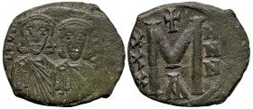 Byzantine
Leo III the"Isaurian", with Constantine V (717-741 AD). Constantinople.
AE Follis (23.2mm 5.78g)
Obv: The busts of Leo, with short beard,...