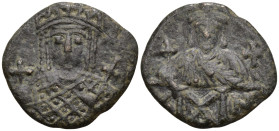 Byzantine
Constantine VI with Irene (780-797 AD). Contantinople
AE Follis (25mm 2.46g)
Obv: Crowned bust of Irene facing, wearing loros, holding gl...