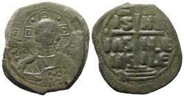 Byzantine
Anonymous attributed to Romanus III (1028-1034 AD) Constantinople
AE Follis (31.3mm 14.55g)
Obv: + ЄMMANOVHΛ - nimbate bust of Christ fac...