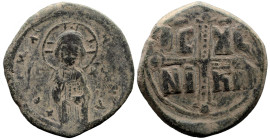 Byzantine
Anonymous, attributed to Michael IV (1034-1041 AD). Constantinople
AE Follis (29mm 11.06g)
Obv: ЄmmANOVHA, IC-XC, three-quarter length fi...